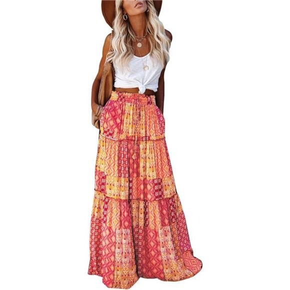Dresses & Skirts - EARKOHA Womens Casual High Waist Tie Paisley Print Long Maxi Skirt with Pockets